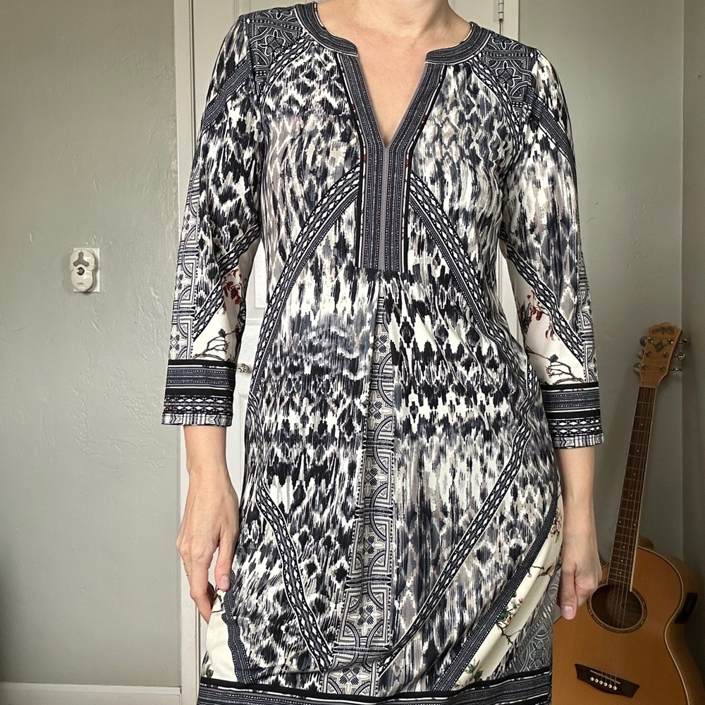 Hale Bob 3/4 sleeve black and white jersey dress, size small - Picture 3 of 5